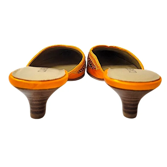 Classique Orange Hand Beaded Kitten Heel Mules Size 7W - Picture 5 of 11